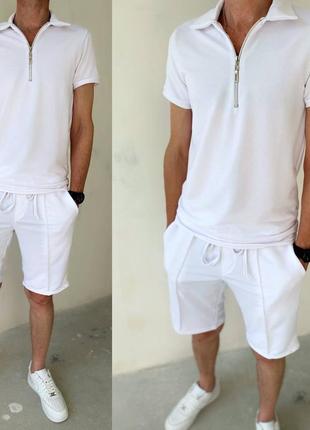 Костюм з шортами чоловічий легкий літній базовий на літо повсякденний синій білий...