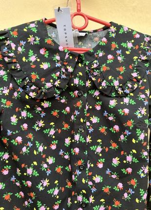 Новая коттоновая блуза, рубашка с воротником в цветочный принт2 фото