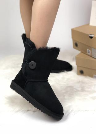 Женские зимние чёрные кожаные угги, ugg уги, сапоги зима