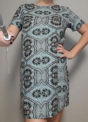 Бирюзовое прямое платье в герметричный принт h&m l-xl/12-14 размер1 фото