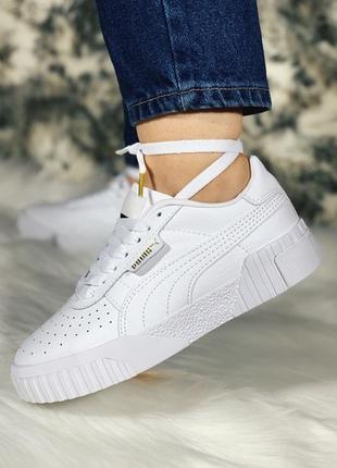 Puma cali full white жіночі білі демісезонні шкіряні кросівки пума калі