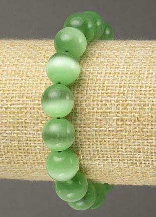 Браслет на гумці котяче око зелена гладка кулька d-12 мм+-