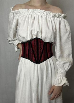 Корсет жіночий вишитий бордовий в українському стилі modna kazka mkgm104-31 фото