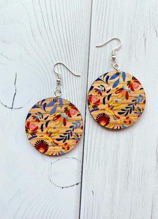 Серьги деревянные колибри (принт 4.9)