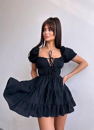 Муслиновая мини-платье с пышной юбкой и рюшами