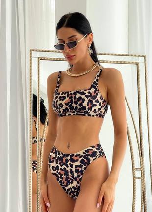 Стильный леопардовый купальник с застежками на бретельках/купатель на лето-женскую одежду