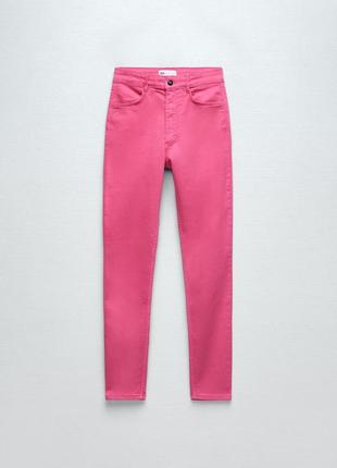Женские брюки джеггинсы zara скинни розовые джинсы высокая посадка талия насыщенные светлые xxs 32 super elastic