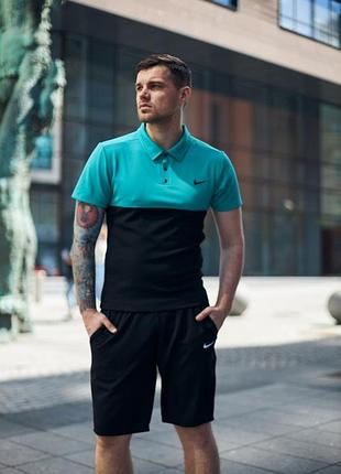 Футболка polo nike бирюзово-черный