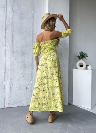 Сукня-максі з жаткою на грудях жовтий принт l2 фото