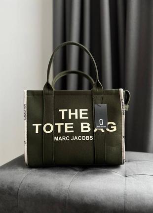 Сумка шокер the tote bag marc jacobs текстильная зелена