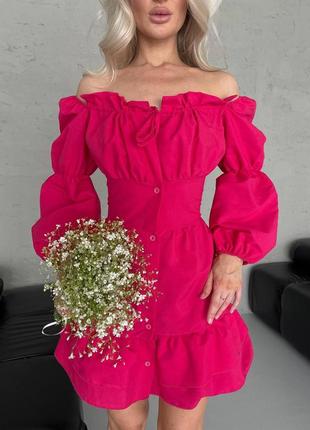 Платье розовое котон со шнуровкой