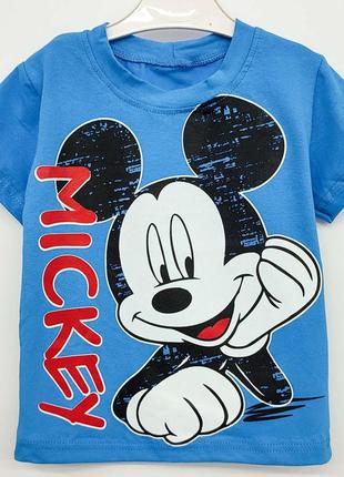 Синяя детская футболка с микки, размеры 86-122, цена зависит от размера