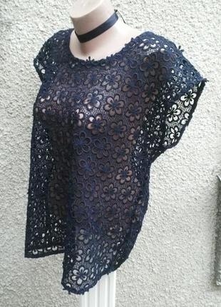 Плотная кружевная блузка  с открытой спиной,темно-синего цвета, next5 фото