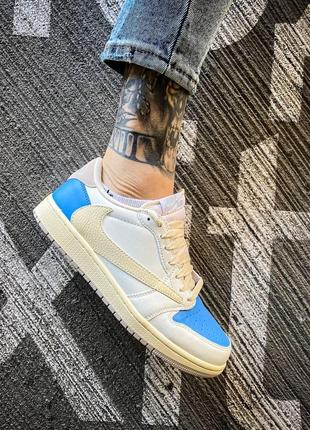 Кросівки чоловічі  nike air  jordan retro 1 low x fragment x trawis scott white beige blue