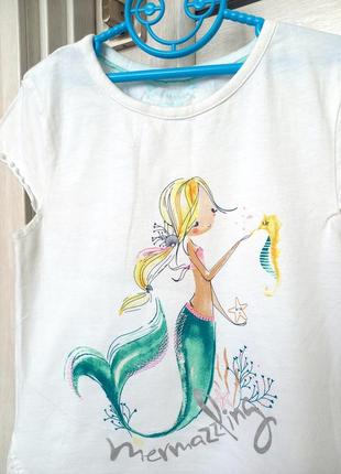 Красивая модная белая футболка с русалочкой primark для девочки 7-8 лет 1283 фото