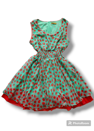 Платье летнее (платье) bonadea, салатовое в красный горошек, без рукавов, пышное с орма юбки, с подкладкой, размер xl