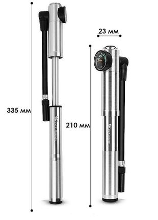 Насос велосипедний west biking 0711068 ручний з індикатором silver dr-118 фото