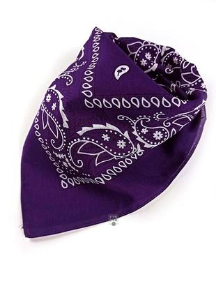 Бандана маленька хустка пов'язка бавовна платок на голову шию обличчя руку пейслі фіолетова нова1 фото