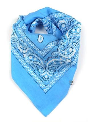 Бандана маленький платок повязка хлопок платок на голову шею лицо руку пейсли голубая новая1 фото