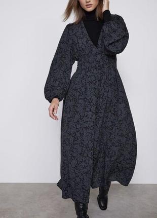 Zara довге плаття-сорочка у квітковий принт3 фото