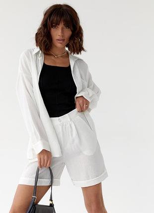 Женский костюм хлопковый с рубашкой и шортами мод 9341