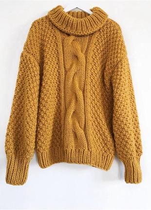 Вязаный женский свитер джемпер с косой объемный оверсайз крупная вязка толстая пряжа1 фото
