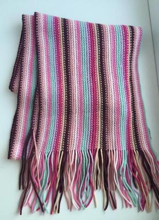 Теплый шерстяной шарф итальянский, зимний шарфик, яркий, розовый1 фото