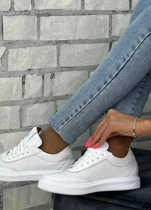 Кеди жіночі стильні натуральна шкіра з перфорацією на шнурівці білий колір розмір 38 (24,5 см) (48300)5 фото