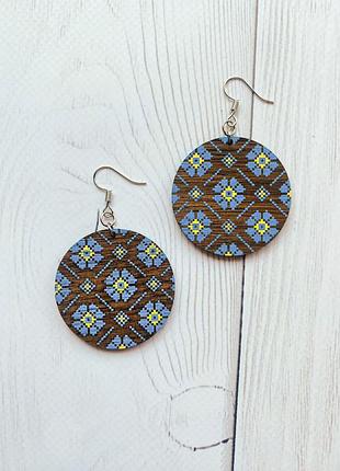 Сережки з дерева українська вишиванка (принт 4.10)