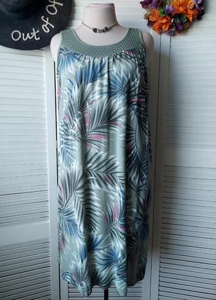 Сарафан платье  миди хаки бежевый в принт листья пальмы3 фото