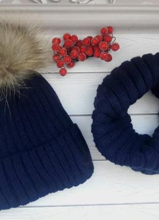 Набір зимовий шапка з натуральним хутром і хомут3 фото