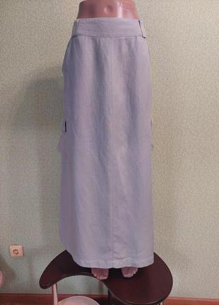 Юбка карго льняная длинная юбка с накладными карманами2 фото