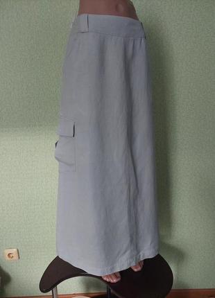 Юбка карго льняная длинная юбка с накладными карманами3 фото