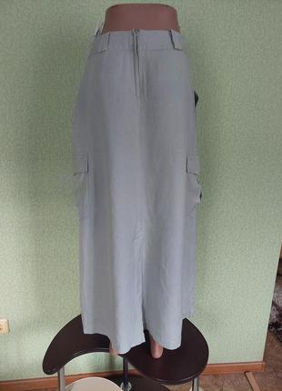 Юбка карго льняная длинная юбка с накладными карманами7 фото