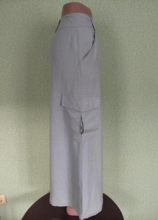 Юбка карго льняная длинная юбка с накладными карманами10 фото