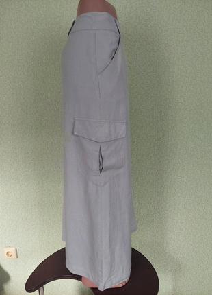 Юбка карго льняная длинная юбка с накладными карманами6 фото
