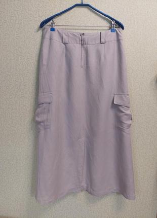 Юбка карго льняная длинная юбка с накладными карманами5 фото
