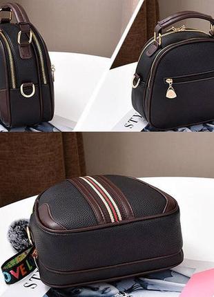 Женская маленькая сумочка с меховым брелком, мини-сумка с меховой подвеской, сумка эко кожа черный4 фото