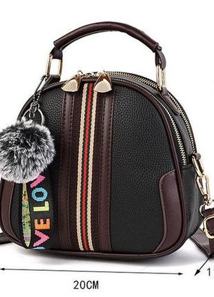 Женская маленькая сумочка с меховым брелком, мини-сумка с меховой подвеской, сумка эко кожа черный1 фото