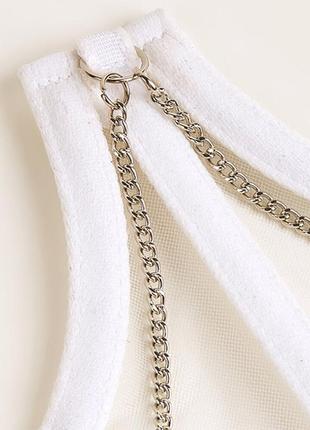 Корсет корсаж прозорий зі шнуровкою з ланцюжками стильний модний новий білий3 фото