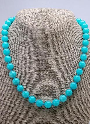 Ожерелье из натурального камня ларимар гладкий шарик d-10мм l-48см +-