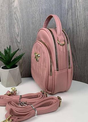 Стильна жіноча мініпачка сумка 2 в 1, міський прогулянковий рюкзачок рожевий5 фото