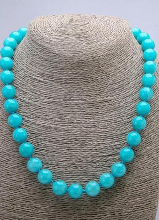 Намисто з натурального каменю ларимар гладкий кулька d-12мм l-48см +-