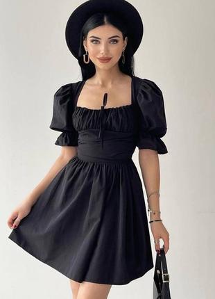 Хлопковое платье мини качественная базовая белая черная синяя малиновая розовое трендовое стильное короткое коттоновое платье1 фото