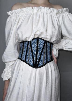 Корсет жіночий вишитий синій в українському стилі modna kazka mkgm104-1