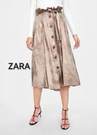 Zara, спідниця, юбка, міді, бежева, з напиленням, розширена, на ґудзиках, з поясом,