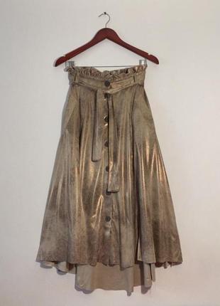 Zara, спідниця, юбка, міді, бежева, з напиленням, розширена, на ґудзиках, з поясом,2 фото
