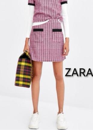 Нова спідниця, юбка, zara, трапеція, розширена, рожева, з чорним, картата, в клітинку, з кишенями,