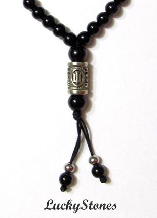 Мужское ожерелье из черного оникса, бусина "тризуб - волю"4 фото