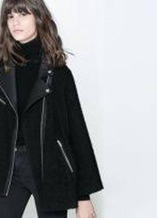 Zara пальто шерсть кожа8 фото
